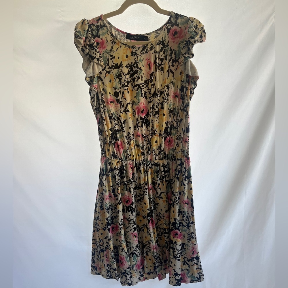 Ralph Lauren Floral Print Dress with Ruffle Sleeves